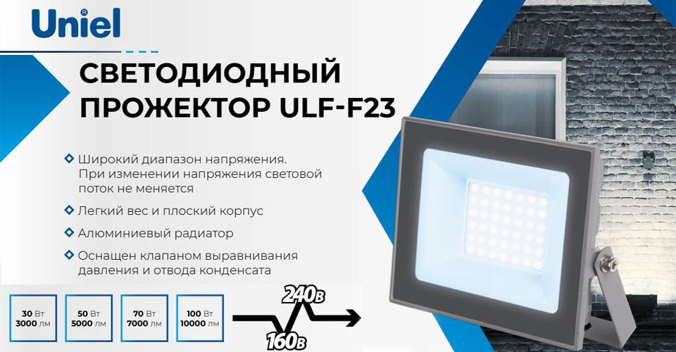 Новая серия облегчённых прожекторов ULF-F23 от Uniel
