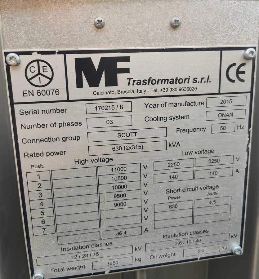 Трансформатор MF на 630 кВА (Италия) для прогрева кабеля 10/2, 2 кВ