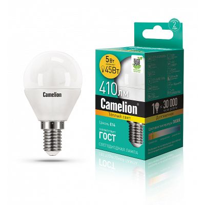 Camelion LED5-G45/830/E14 (Эл.лампа светодиодная 5Вт 220В), цена за 1 шт.